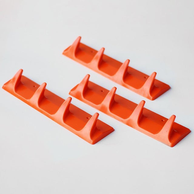 Ds Nos Vintage Wall Hooks Rail Coat Hanger Orange Space Age Plastic GDR 1970s 1980s For Sale - Image 12 of 12