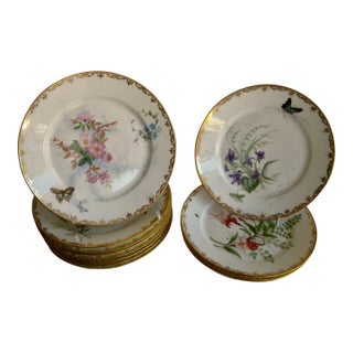 Set of 12 Sevres Botanical Plates, 1874 For Sale