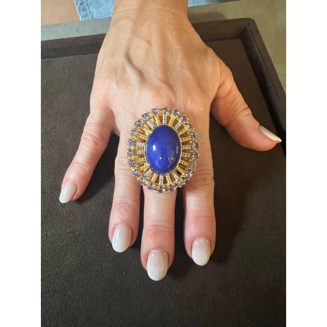 Bochic "Orient" Vintage Diamond, Blue Opal & Tanzanite Ring Set 18K Gold & Silver For Sale - Image 14 of 18