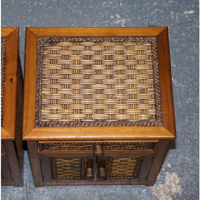 Gold Vintage Rattan Bedside Tables with Drawer, Set of 2 For Sale - Image 8 of 15