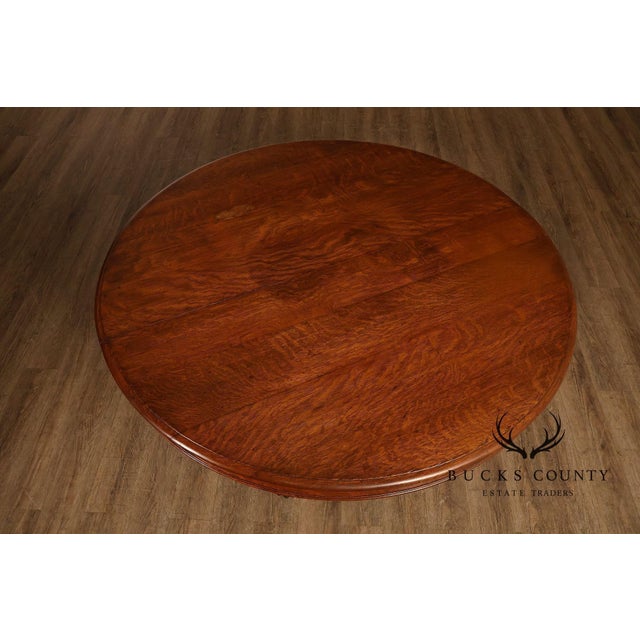 Antique 57" Round Oak Pedestal Dining Table With Carved Claw Feet For Sale - Image 15 of 18