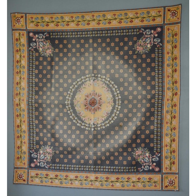Flemish Tapestry Wall Hanging Aubusson Style Printed Cotton Floral Medallion 40s For Sale - Image 13 of 17