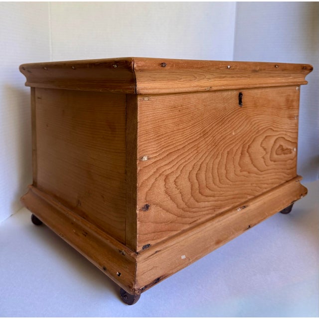 Wood Antique Small Pine Storage Chest on Original Casters For Sale - Image 7 of 11