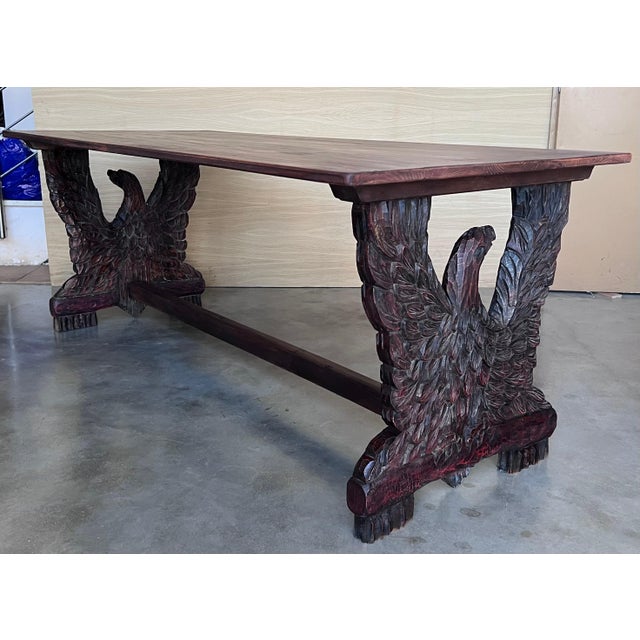 Early 20th Dining Room or Center Table with Carved Walnut Pedestal Eagles For Sale - Image 10 of 18