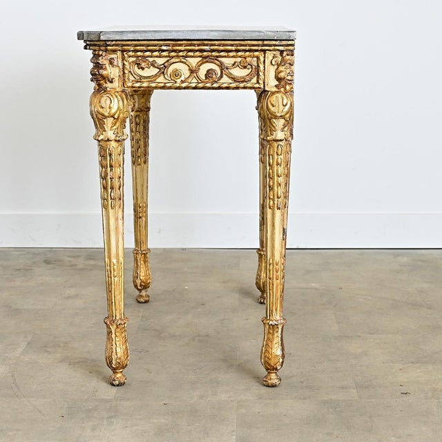 Italian 19th Century Painted and Parcel Gilt Marble Top Console Table For Sale - Image 4 of 13