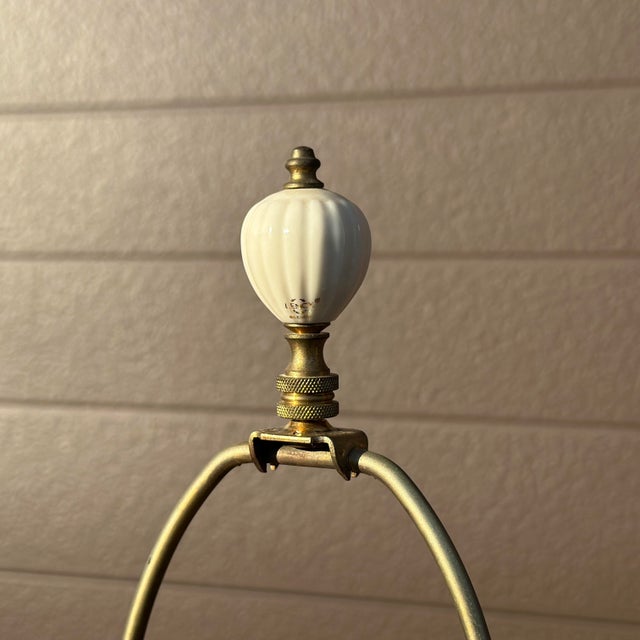 Vintage Lenox Brass & Ivory Porcelain Table Lamp With Finial