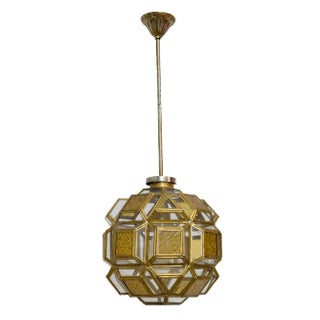 Brass and Glass Faceted Pendant Lamp, France, 1960s For Sale