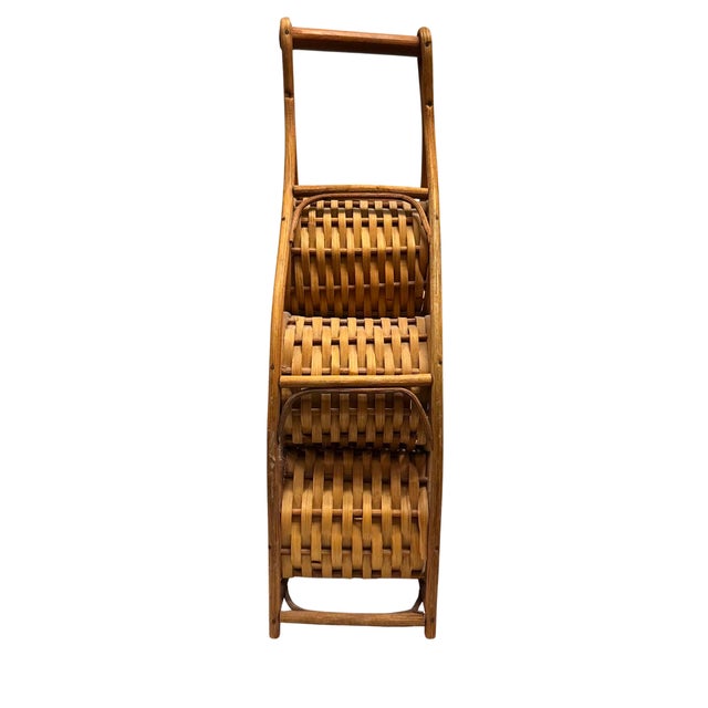Mid-Century Modern Vintage Rattan Six-Bottle Wine Rack With Carry Handle For Sale - Image 3 of 6