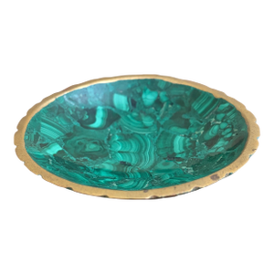 Vintage Malachite Brass Rimmed Bowl