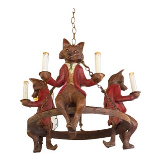 Vintage 1970s Signed Bill Huebbe 3 Fox Chandelier Made in Spain For Sale