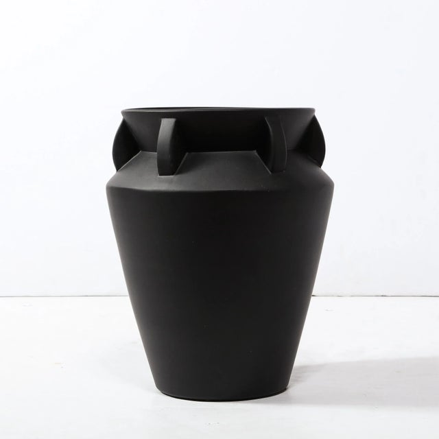 Late 20th Century Late 20th Century Modernist Charcoal Urn Form Ceramic Vase With Demilune Embellishments For Sale - Image 5 of 13