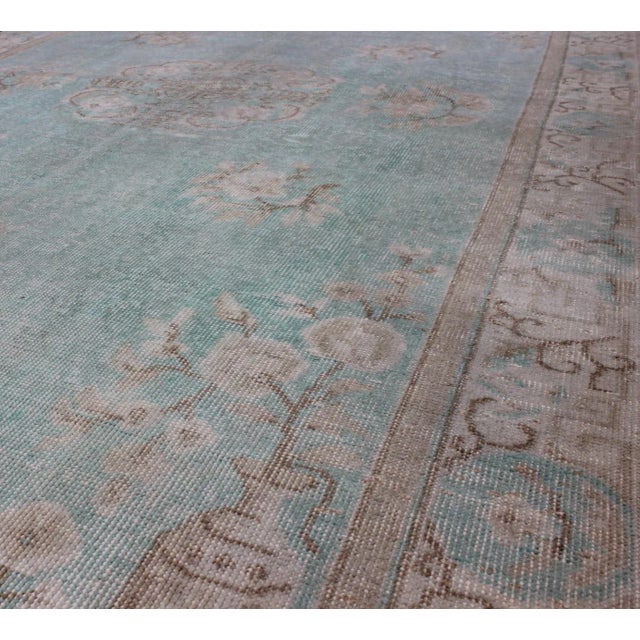 Mid 20th Century Vintage Turkish Rug With Khotan Design in Sea Foam Blue, Taupe and Light Brown For Sale - Image 5 of 7