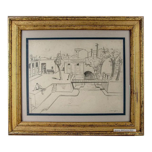 Cesare Breviglieri - Gorla Swimming Pool - Original Pencil Drawing - 1930s For Sale