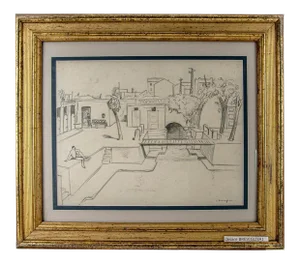 Cesare Breviglieri - Gorla Swimming Pool - Original Pencil Drawing - 1930s