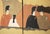 Olive "The Tale of Genji" Early Shōwa Era Japanese Painted Silk Byobu Screen, C. 1930-1950s For Sale - Image 8 of 18