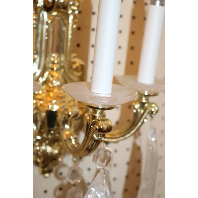 ​ Pair of 21st Century Schonbek La Scala 3 Light Brass & Rock Crystal Wall Sconces For Sale In New York - Image 6 of 9