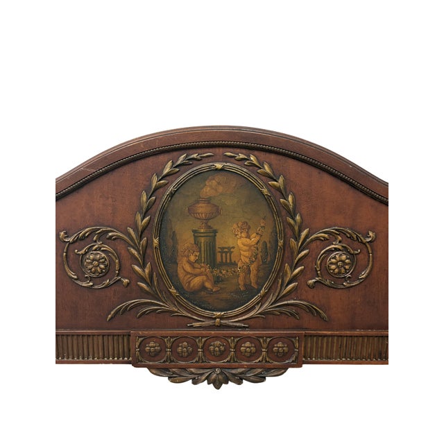 Antique Neoclassical Mahogany Twin Bed Frame With Hand-Painted Classical Medallions & Gilt Decoration For Sale In Charlotte - Image 6 of 10