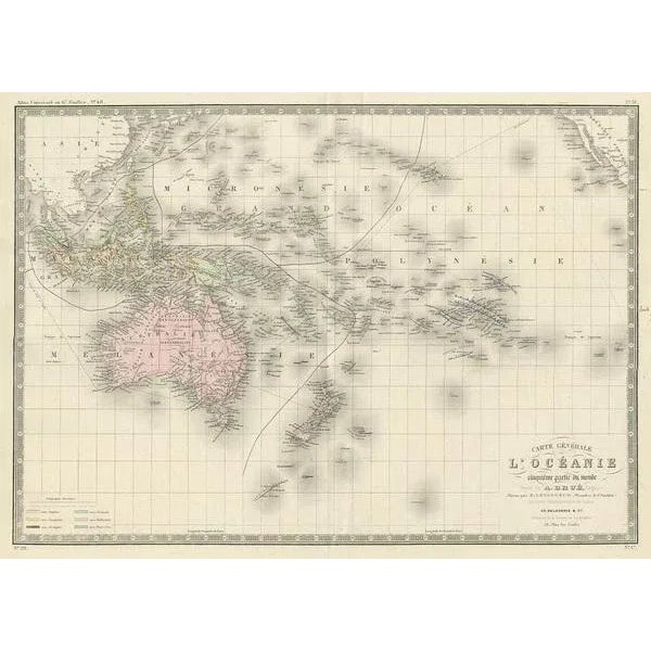 Antique map titled 'General Map of Oceania'. Large map of Oceania. This map originates from 'Atlas of Modern Physical and...