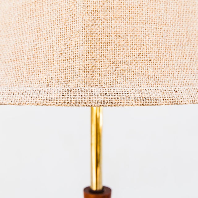 Restored 1960s Sculpted Walnut & Brass Floor Lamp With Cocktail Table For Sale - Image 10 of 12