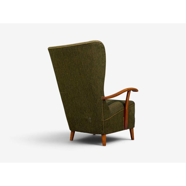 Danish Modern, Highback Lounge Chair, Elm, Wool, Denmark, 1950s For Sale - Image 12 of 12