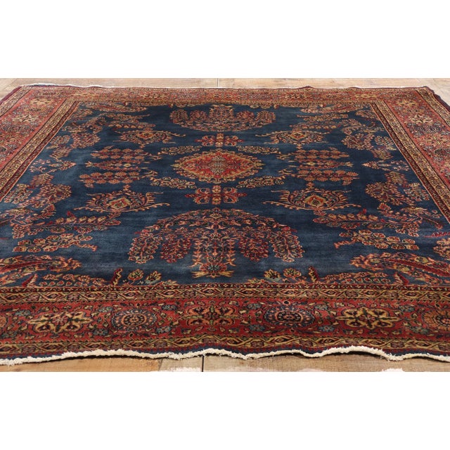 Navy Blue Vintage Indian Sarouk Rug - 07'10 X 09'03 For Sale - Image 8 of 9