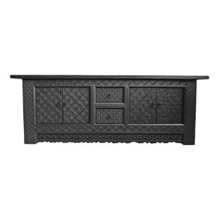 Vintage Ebony Carved Media Cabinet / Credenza For Sale