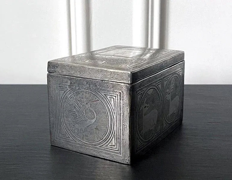 tobacco box silver Fine Korean Iron Tobacco Box with Silver Inlay Joseon Dynasty