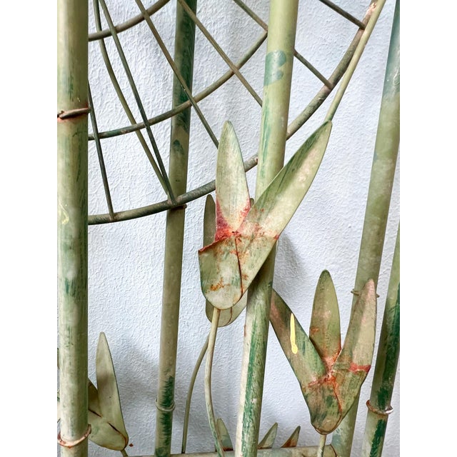 Verdigris Vintage Faux Bamboo & Botanical Metal Étagère / Plant Stand With Green Verdigris Finish - Hollywood Regency, Chinoiserie, Palm Beach For Sale - Image 8 of 11