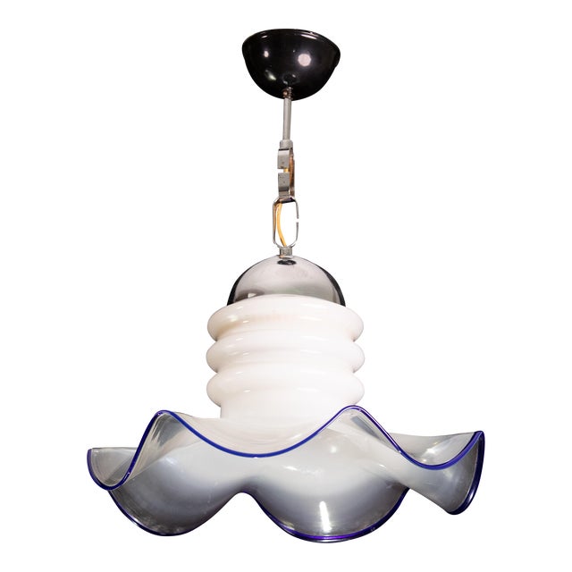 Midcentury Murano Blue and Trasparent Pendant, 1980s For Sale