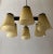 Elegant ceiling lamp in black stained metal and six handmade opaline glass shades from 1950s. Made in Czechoslovakia. The...