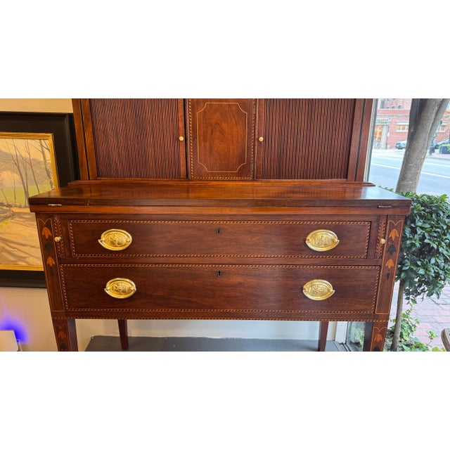 Wood 1940s Vintage American Sheraton Style Tambour Mahogany Secretary For Sale - Image 7 of 7
