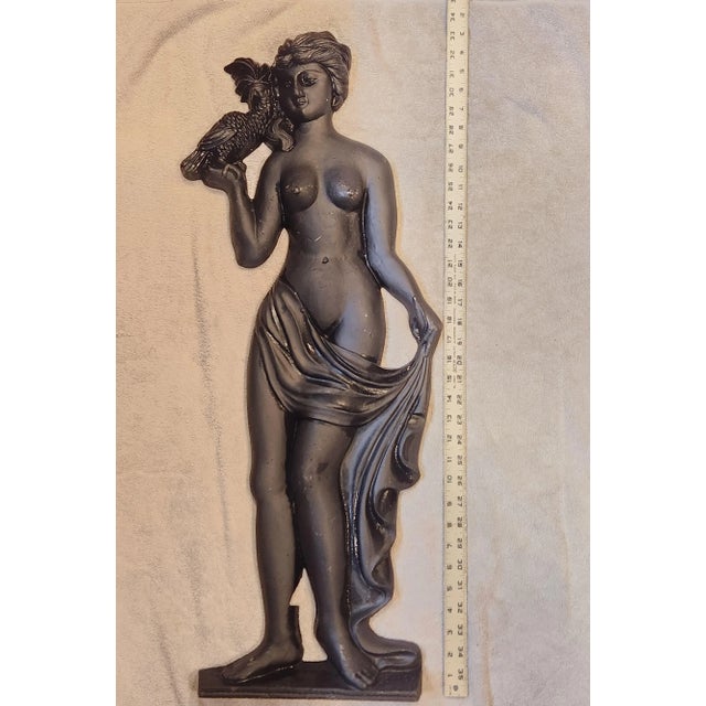 Vintage Mid-Century Cast Iron Wall Sculpture - Persephone With Parrot For Sale In Dallas - Image 6 of 8