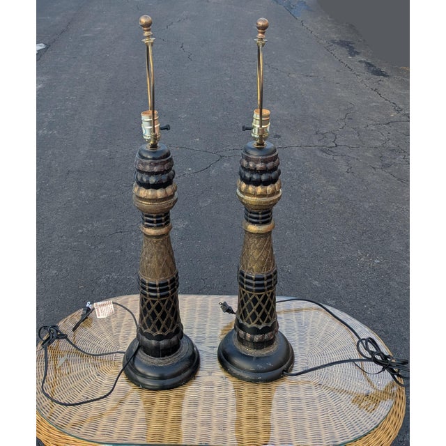 Vintage Unique Ornate Art Deco Style Table Lamps - a Pair For Sale - Image 4 of 12