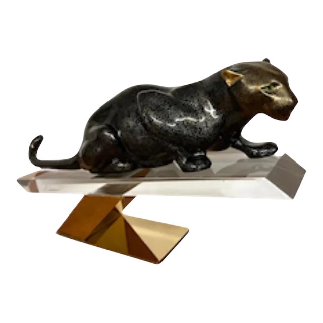 Vintage 1970s Italian Panther on Lucite Stand For Sale