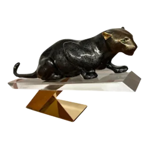 Vintage 1970s Italian Panther on Lucite Stand