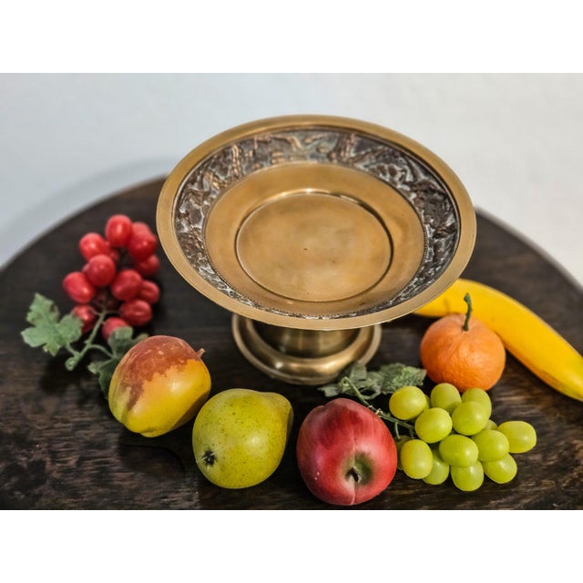 1960s Vintage 1960s Korean Brass Compote Serving Bowl W Cranes in Relief & Decorative Fruit For Sale - Image 5 of 7