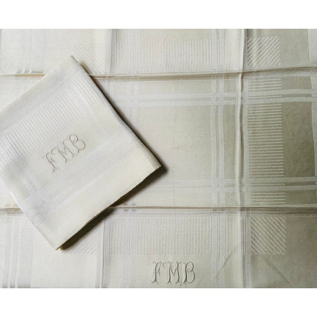 Cream Antique French Damask Linen Dinner Napkins, Monogrammed, Set of 4 | C. 1930s For Sale - Image 8 of 14