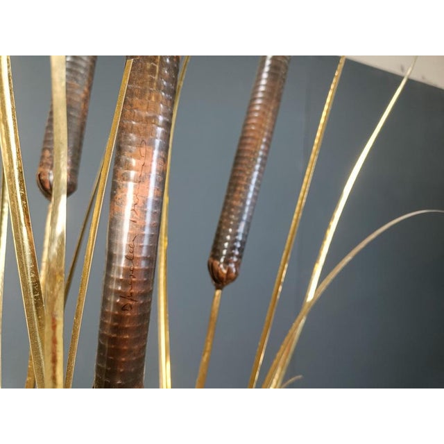 Vintage Brass Cattail Floor Lamp attributed to Daniel Dhaeseleer, 1970s For Sale - Image 9 of 13