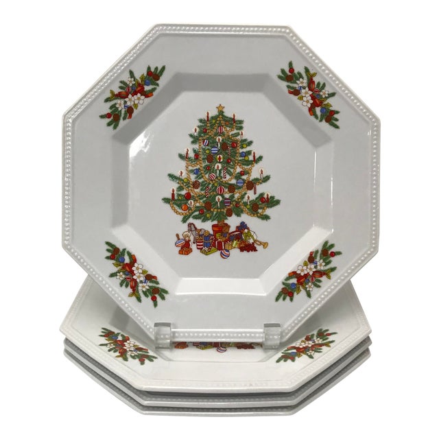 Late 20th Century HandPainted Christmas Tree Plates Set of 4 Chairish