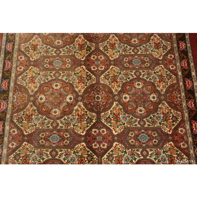Nazmiyal Collection Intricate Floral Vintage Persian Silk Qum Runner Rug For Sale - Image 4 of 7