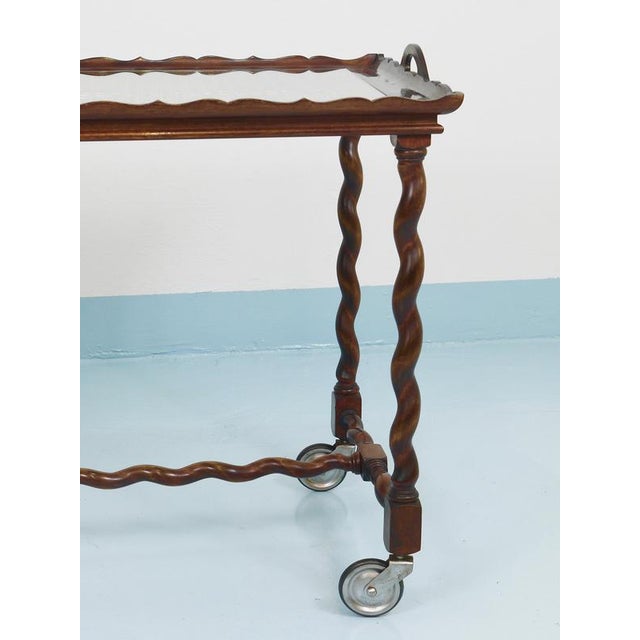Brown Vintage Italian Barley Twist Bar Cart Serving Trolley, Italy, 1920s For Sale - Image 8 of 18