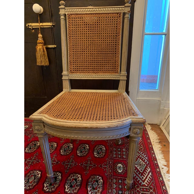French Neoclassical Distressed Painted and Cane Chairs - a Pair For Sale - Image 9 of 11