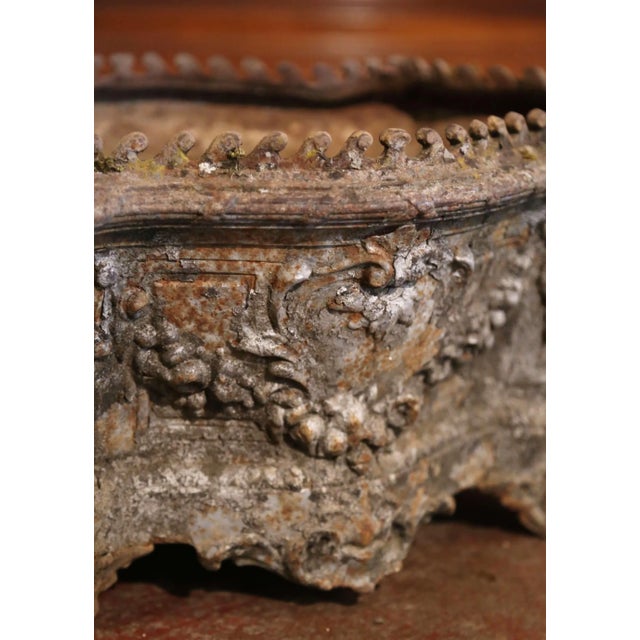 19th Century French Rococo Cast Iron Garden Jardinière With Weathered Patina For Sale In Dallas - Image 6 of 12