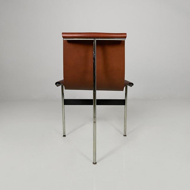 Italian Modern Leather T Chairs by Katavolos, Littell and Kelley for Icf, 1960s, Set of 4 For Sale - Image 6 of 18