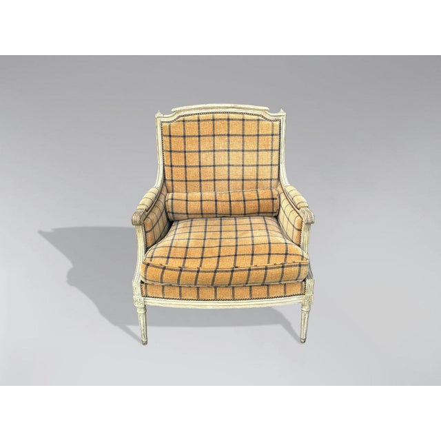 19th Century Louis XVI Painted Bergere Armchair, 1880s For Sale - Image 3 of 7