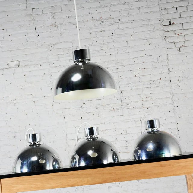 Late 20th Century 1970’s Mid-Century Modern to Modern Aluminum Dome Pendant Hanging Light Fixtures Selling Separately For Sale - Image 5 of 12