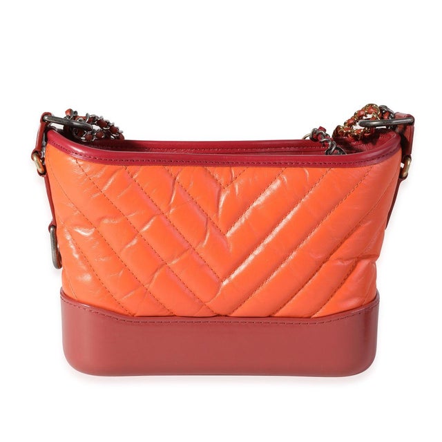 Contemporary Orange & Red Aged Calfskin Chevron Quilted Small Gabrielle Hobo For Sale - Image 3 of 8