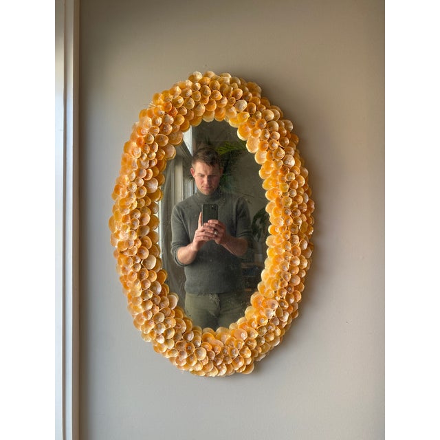 Metal Antique Oval Wall Mirror With a Handmade Shell Frame For Sale - Image 7 of 9