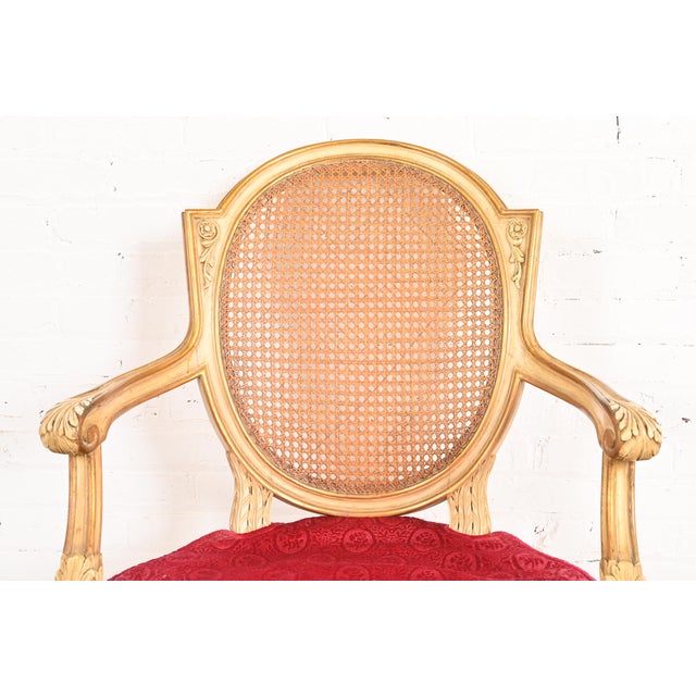 Karges French Regency Louis XVI Cream Lacquered Carved Walnut and Cane Back Armchairs, Pair For Sale In South Bend - Image 6 of 14