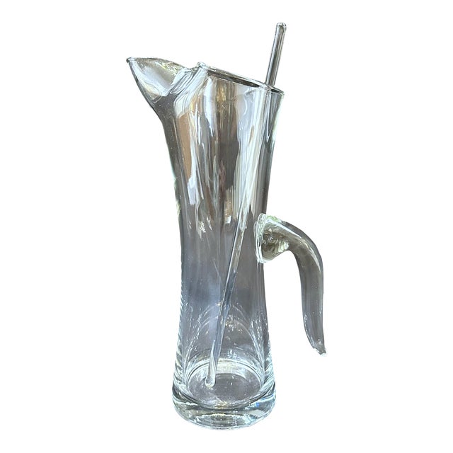 Mid 20th Century Glass Martini Pitcher With Stirrer For Sale